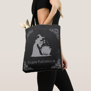 Bolsa Tote Silver Witch e Cauldron Halloween