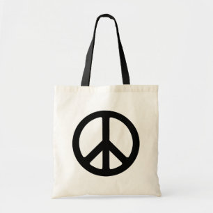 Bolsa Tote Símbolo Clássico de Paz em Groovy Negro