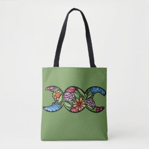 Bolsa Tote Símbolo da Tríplice Lua em Flor