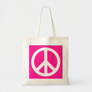 Bolsa Tote Símbolo de paz a cor-de-rosa e branco