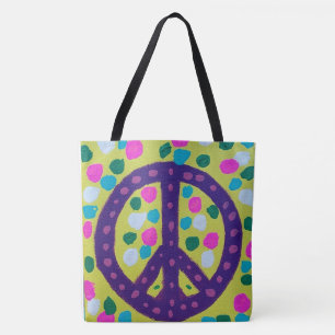 Bolsa Tote Símbolo de Paz Colorido Arte Acrílica
