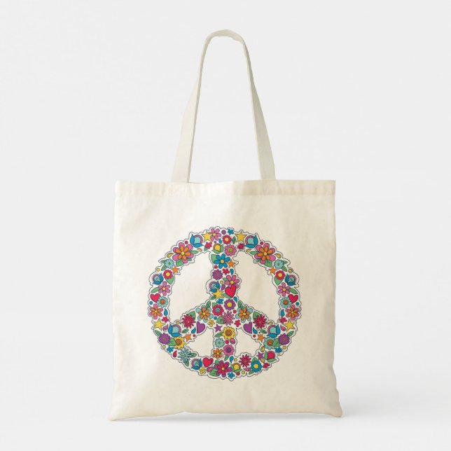 Bolsa Tote Símbolo de Paz da Flor (Verso)