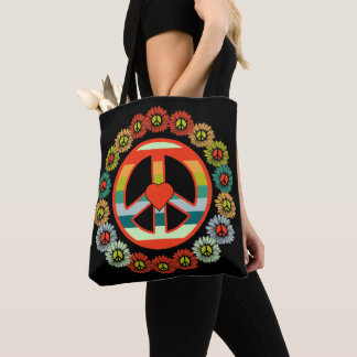 Bolsa Tote Símbolo de Paz Flor Hippy