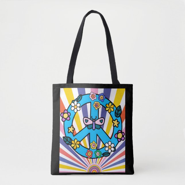 Bolsa Tote Símbolo de Paz Retro (Frente)