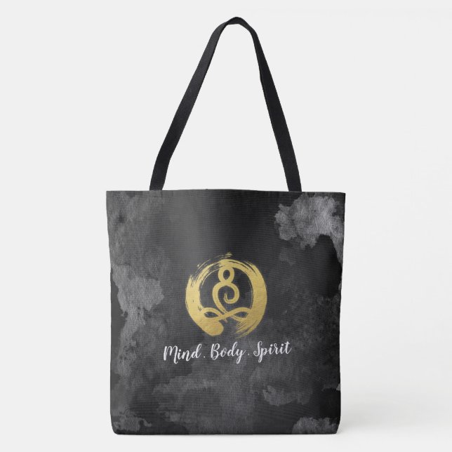Bolsa Tote Símbolo de Zen da Postura de Meditação Dourada por (Frente)