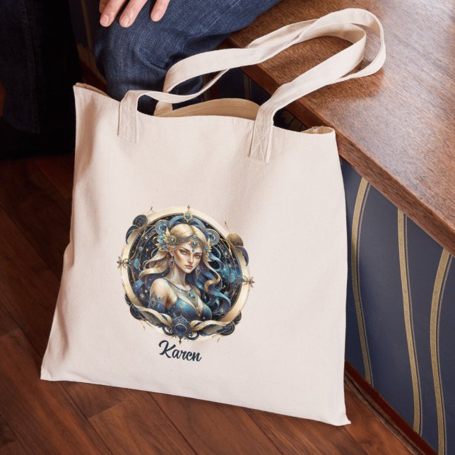 Bolsa Tote Símbolo estelar da Maiden - Azul - Dourado Celesti (Criador carregado)
