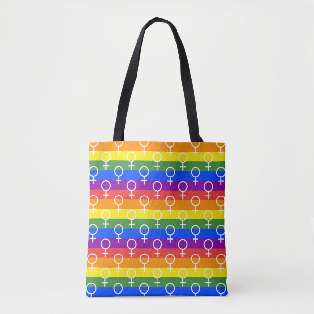 Bolsa Tote Símbolo feminino do padrão arco-íris (Frente)