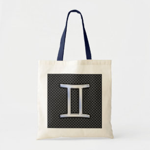Bolsa Tote Símbolo Gemini Silver no Impressão de Fibra Carv