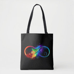 Bolsa Tote Símbolo infinito com pena de arco-íris