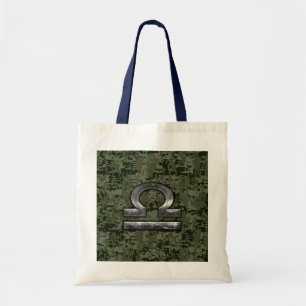 Bolsa Tote Símbolo Libra Zodíaco no camo digital verde-oliv