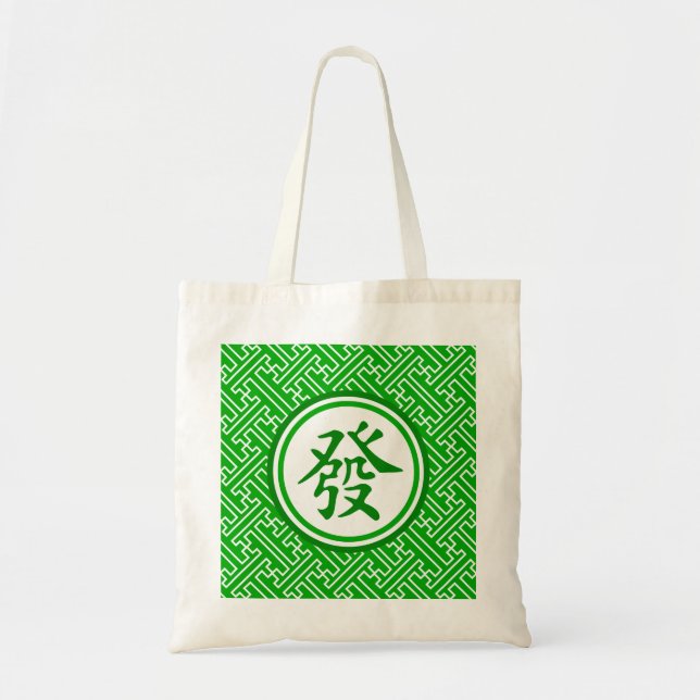 Bolsa Tote Símbolo Lucky Mahjong - Verde Escuro (Frente)