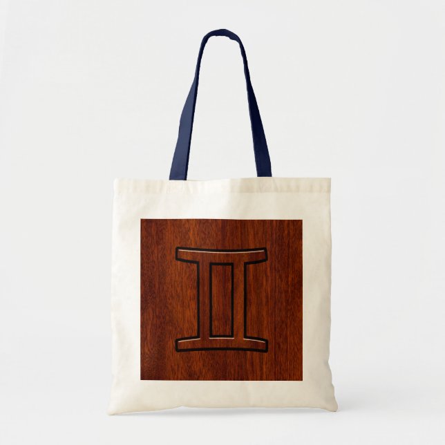 Bolsa Tote Símbolo moderno Gemini Zodiac em Mahogany como imp (Frente)