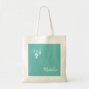Bolsa Tote Símbolo Musical Treble Clef Typografia Teal Green
