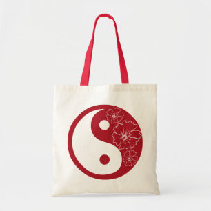Bolsa Tote Símbolo tropical vermelho de Yin Yang da flor