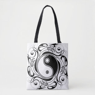 Bolsa Tote Símbolo Yin & Yang Estilo de Tatuagem Preto e Bran