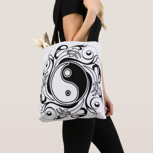 Bolsa Tote Símbolo Yin & Yang Preto e Branco Estilo Tatuagem