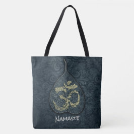 Bolsa Tote Símbolo YOGA preto e Dourado Bodhi Leaf OM