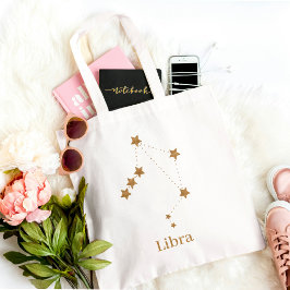 Bolsa Tote Símbolo Zodiac Moderno Dourado Libra | Ar de eleme
