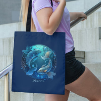 Bolsa Tote Símbolo Zodiac Peixes de Fantasia Celestial