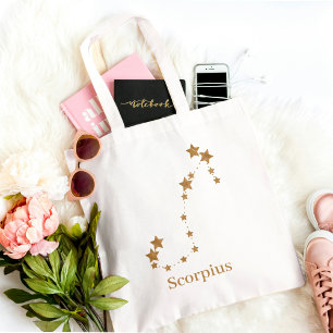 Bolsa Tote Símbolo Zodíaco Moderno Dourado Scorpius  Elemen
