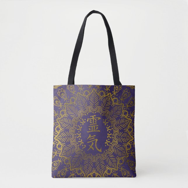 Bolsa Tote Símbolos curas de Reiki na mandala do ouro (Frente)