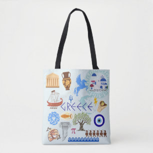 Bolsa Tote Símbolos da Grécia Amantes de Viagens
