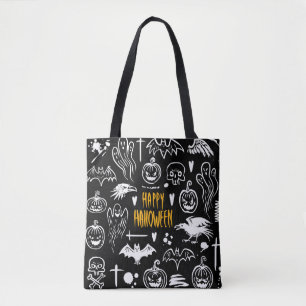 Bolsa Tote Símbolos de Halloween desenhados à mão, coleção de
