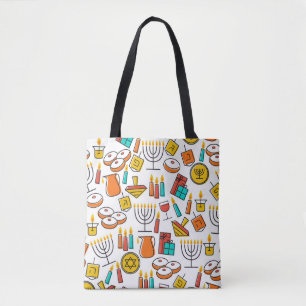 Bolsa Tote Símbolos de Hanukkah: Padrão de Férias Judaicas.