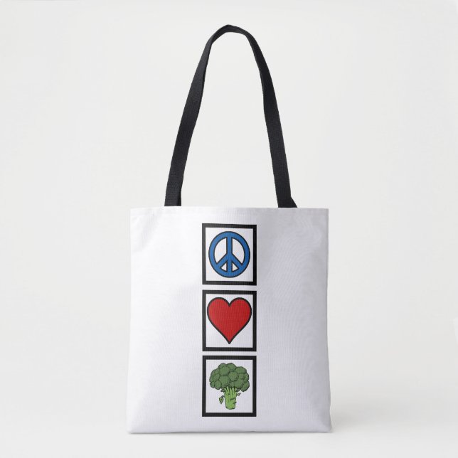Bolsa Tote Símbolos de Paz Amor e Brócolis (Frente)
