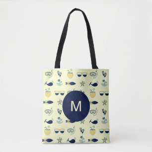 Bolsa Tote Símbolos de Verão Trendy Monograma de Padrão