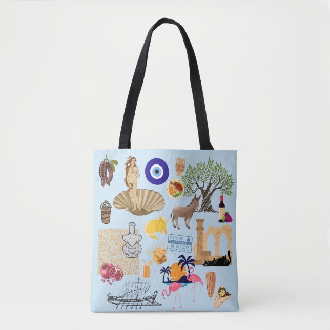 Bolsa Tote Símbolos de Viagem do Chipre (Frente)