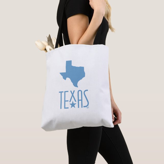Bolsa Tote Símbolos do Texas, estado do Texas, azul (Close Up)