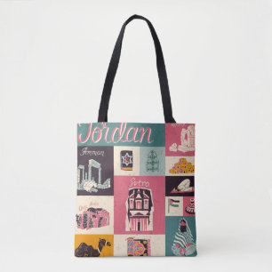 Bolsa Tote Símbolos Ilustrados Retro-Cultura Da Jordânia