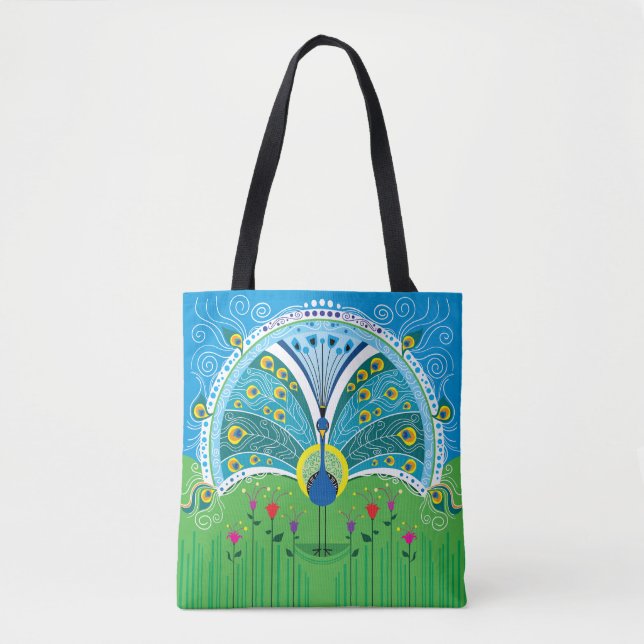Bolsa Tote Simetria de Pavão Encantador (Frente)