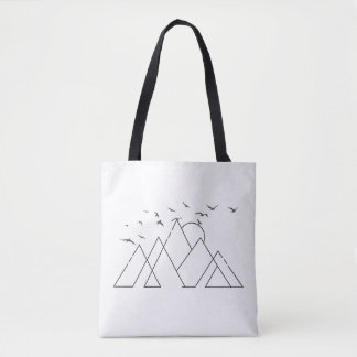 Bolsa Tote Simple Geometric Mountains With Birds Nature Art