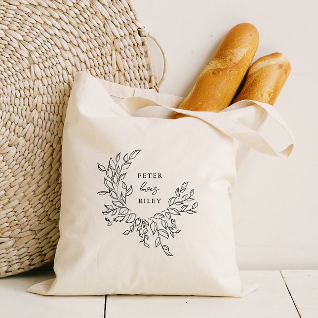 Bolsa Tote Simple Love Script Botanical Wreath Bride (Criador carregado)