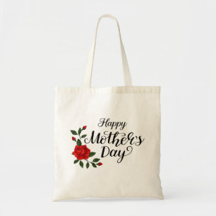 Bolsa Tote Simples Calligrafia Floral do Dia das Mães Feliz