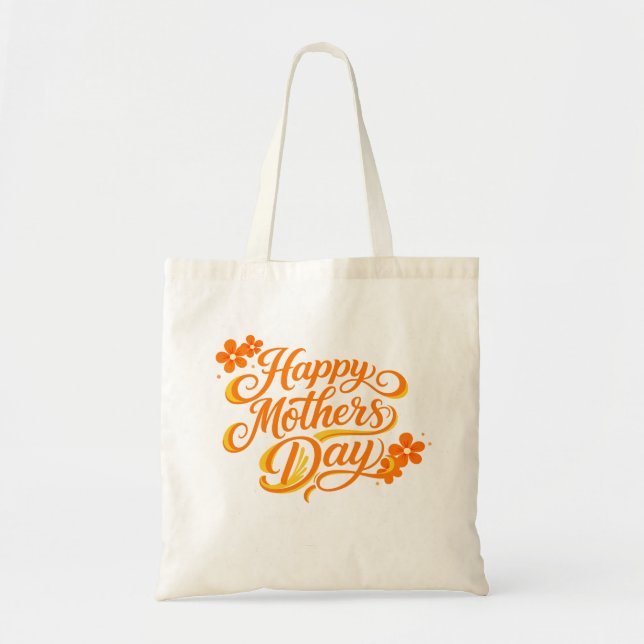 Bolsa Tote Simples Calligraphy Floral Dia das Mães Feliz |  (Frente)