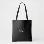 Bolsa Tote Simples Favor Bridesmaid Monograma Preto<br><div class="desc">Bolsa monograma.  Presente de madrinha.  favor.  Fundo Negro.  Monograma de cinzas.</div>