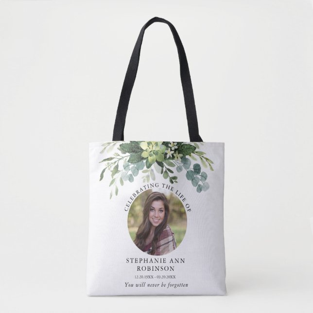 Bolsa Tote Simples Foto Funeral Ordem de Serviço Memorial (Frente)