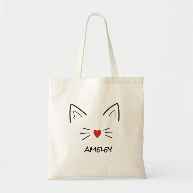 Bolsa Tote Simples Gatinho Fofo Nome Personalizado (Frente)