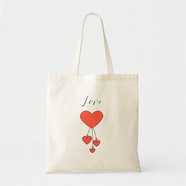 Bolsa Tote Simples ilustração com corações escarlate Love (Frente)