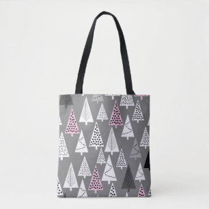 Bolsa Tote Simples padrão de Natal. Cinza abstrato e branco 