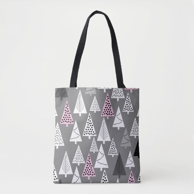 Bolsa Tote Simples padrão de Natal. Cinza abstrato e branco  (Frente)