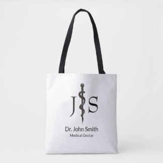 Bolsa Tote Simples profissional Asclepius Preto-Branco Médico