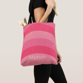 Bolsa Tote Simples, rosa e faixas brancas curvas com nome