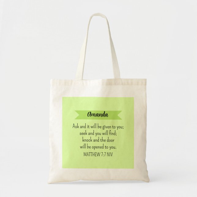 Bolsa Tote Simples Verde limão Perguntar a Deus Bíblia Verso  (Frente)
