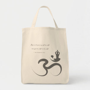 Bolsa Tote Simples Zen Yoga Om Calliografia Logotipo Silhouet