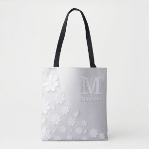 Bolsa Tote Sinais brancos, florais, gravados, personalizados