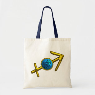 BOLSA TOTE SINAL DE ANIVERSÁRIO ZODIAC AZUL DOURADO